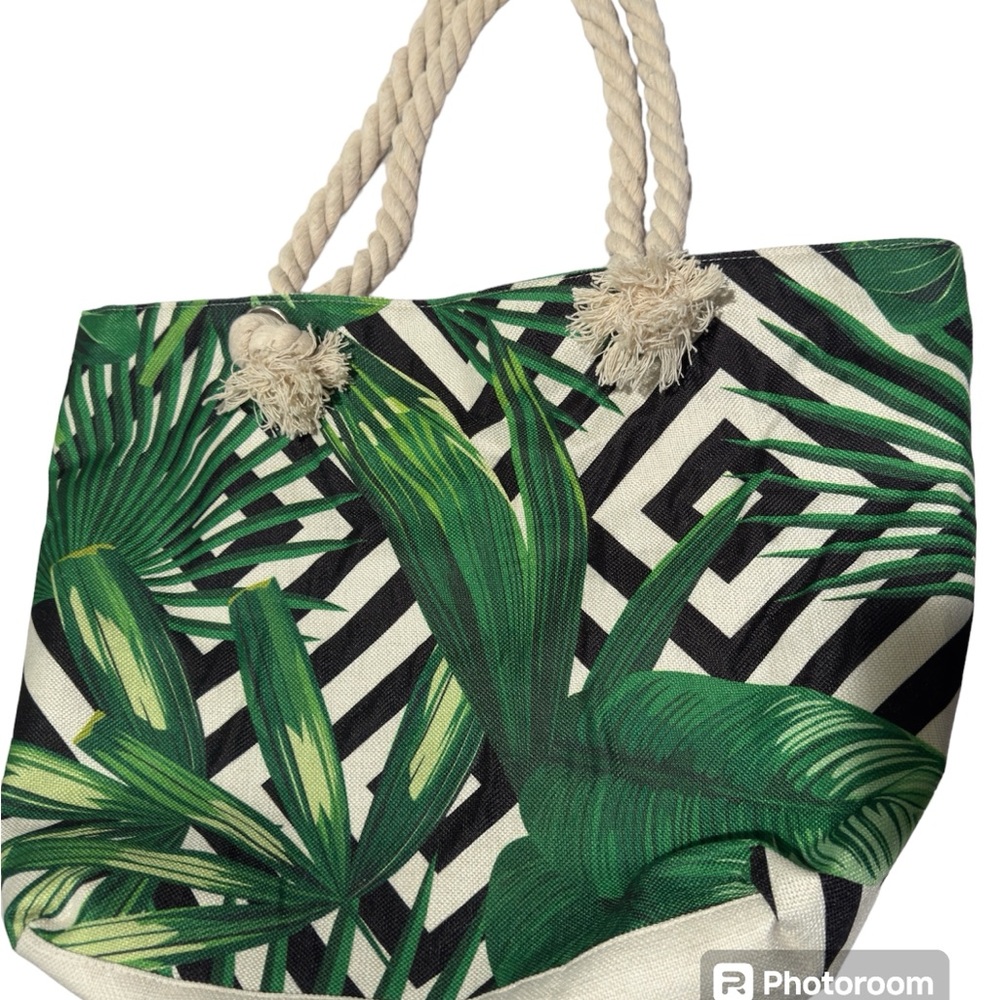 Tropical Green Leaf Print Tote Bag